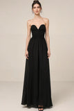 Strapless A Line Black Long Evening Dress
