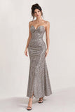 Strapless Mermaid Silver Long Evening Dress