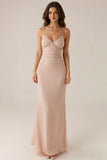 Apricot Spaghetti Straps Sheath Long Evening Dress