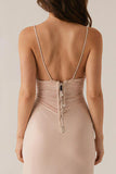 Apricot Spaghetti Straps Sheath Long Evening Dress