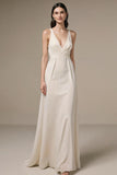 Ivory A Line V Neck Long Evening Dress
