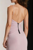 Simple Light Pink Sheath V Neck Long Evening Dress