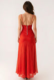 Burunt Orange Spaghetti Straps A Line Evening Dress