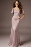 Light Pink Satin Mermaid Square Neck Long Wedding Guest Dress