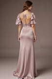 Light Pink Satin Mermaid Square Neck Long Wedding Guest Dress