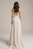 Simple Ivory Satin V-Neck Sheath Long Prom Dress