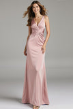 Light Pink Satin Mermaid Ruched Long Prom Dress