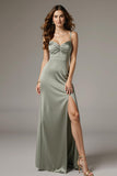 Dusty Sage Satin Mermaid Long Formal Dress with Slit