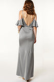 Steel Grey Satin Cold Shoulder Mermaid Long Formal Dress