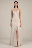 Ivory Sheath Spaghetti Straps Long Formal Dress with Slit