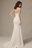 Ivory Mermaid Spaghetti Straps Long Formal Dress