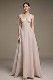 Ivory V-Neck A Line Long Formal Dress