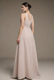 Ivory V-Neck A Line Long Formal Dress