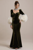 Olive Long Sleeve Mermaid Velvet Pageant Dress