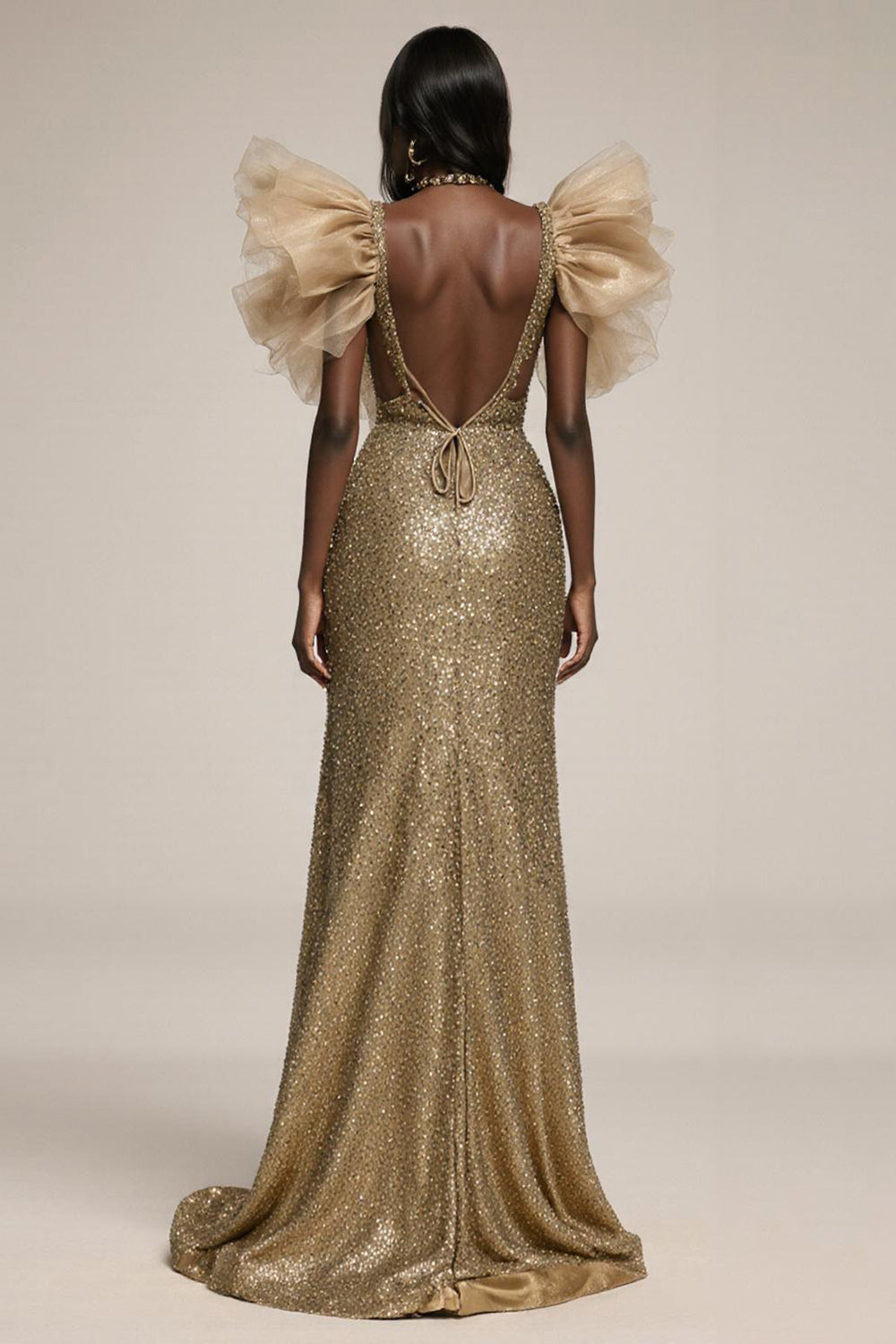 Zapaka Women Sparkly Gold Mermaid Pageant Dress with Slit Sequin Ruffle Sleeves Backless Long Evening Dress ZAPAKA UK Zapaka Women Sparkly Gold Mermaid Pageant Dress with Slit Sequin Ruffle Sleeves Backless Long Evening Dress ZAPAKA UK