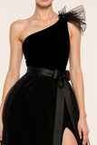 Black One Shoulder A-Line Pageant Dress with Slit