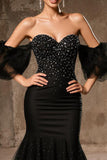 Sparkly Black Off The Shoulder Mermaid Pageant Dress