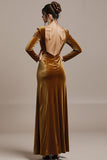 Twilight Sheath Velvet Square Neck Long Formal Dress with Slit