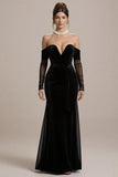 Mermaid Off the Shoulder Long Black Tie Dress with Sleeves
