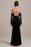 Mermaid Off the Shoulder Long Black Tie Dress with Sleeves