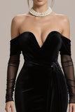 Mermaid Off the Shoulder Long Black Tie Dress with Sleeves