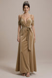 Terracotta A Line Cold Shoulder Long Formal Dress with Bow
