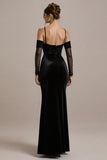 Mermaid Cold Shoulder Long Black Tie Dress with Appliques