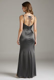 Steel Grey Satin Mermaid Long Formal Dress with Slit