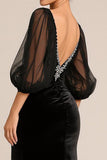 Mermaid V-Neck Long Sleeve Black Tie Dress with Lace