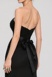 Black Sweetheart A Line Long Black Tie Dress with Bow