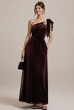 Burgundy One Shoulder A Line Formal Dress with Ruffles