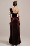 Burgundy One Shoulder A Line Formal Dress with Ruffles
