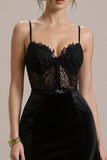 Black A Line Velvet Corset Long Black Tie Dress with Lace