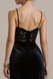 Black A Line Velvet Corset Long Black Tie Dress with Lace