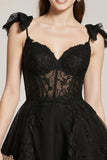 Black Lace A Line Corset Short Cocktail Dress with Bow