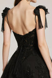 Black Lace A Line Corset Short Cocktail Dress with Bow