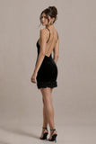 Black Velvet Bodycon Spaghetti Straps Short Cocktail Dress
