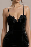 Black Velvet Bodycon Spaghetti Straps Short Cocktail Dress