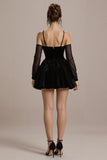 Black Velvet Ruffled Tiered A Line Short Cocktail Dress