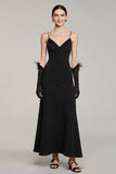 Simple Black Satin A Line Spaghetti Straps Long Formal Dress
