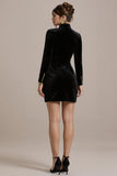 Black Velvet High Neck Bodycon Short Cocktail Dress with Long Sleeves