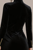 Black Velvet High Neck Bodycon Short Cocktail Dress with Long Sleeves
