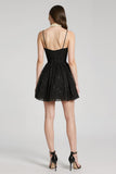 Sparkly Black Sequin Sweetheart A Line Short Cocktail Dress