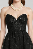 Sparkly Black Sequin Sweetheart A Line Short Cocktail Dress