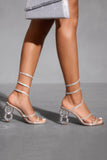 Sparkly Silver Beaded Strappy Stiletto High Heel Sandals
