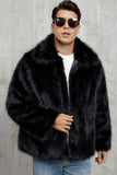 Black Fluffy Faux Fur Short Winter Men's Coat