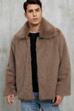 Black Fluffy Faux Fur Short Winter Men's Coat
