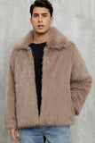 Black Fluffy Faux Fur Short Winter Men's Coat