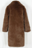 Brown Fluffy Faux Fur Lapel Collar Long Winter Men's Coat