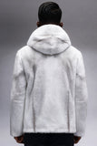 White Faux Fur Zip-Up Hooded Long Sleeve Men's Winter Coat
